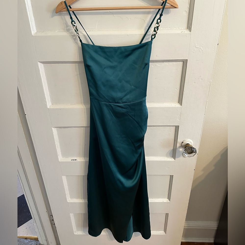ZARA Silk Teal Midi Formal Dress